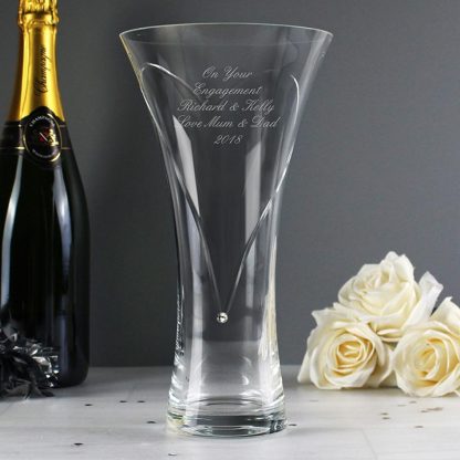 Personalised Large Hand Cut Diamante Heart Glass Vase