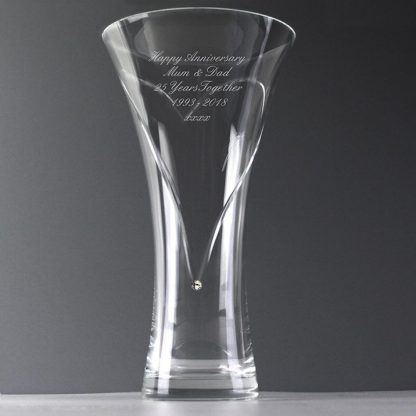 Personalised Large Hand Cut Diamante Heart Glass Vase