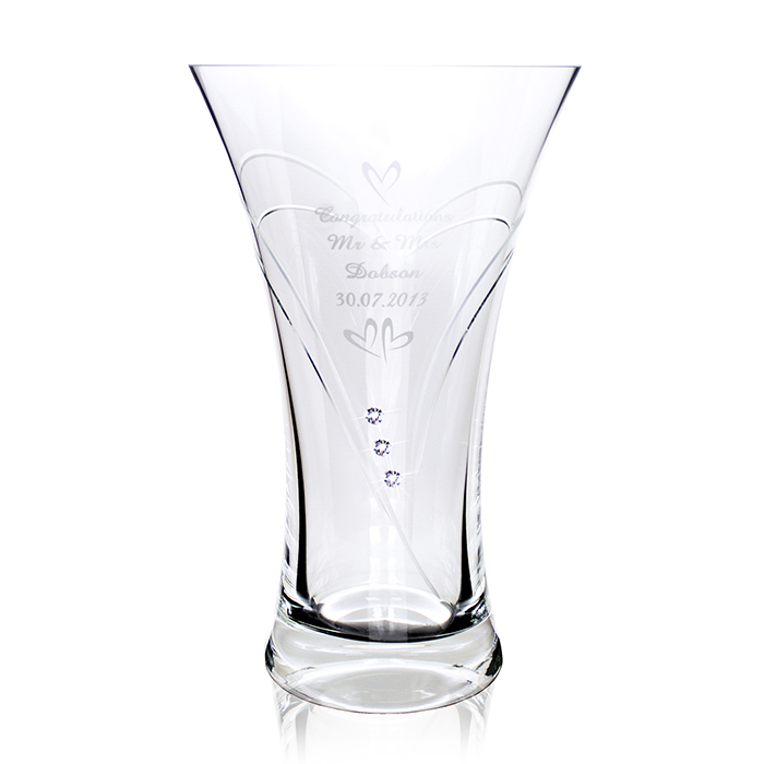 Personalised Hand Cut Small Hearts Diamante Glass Vase