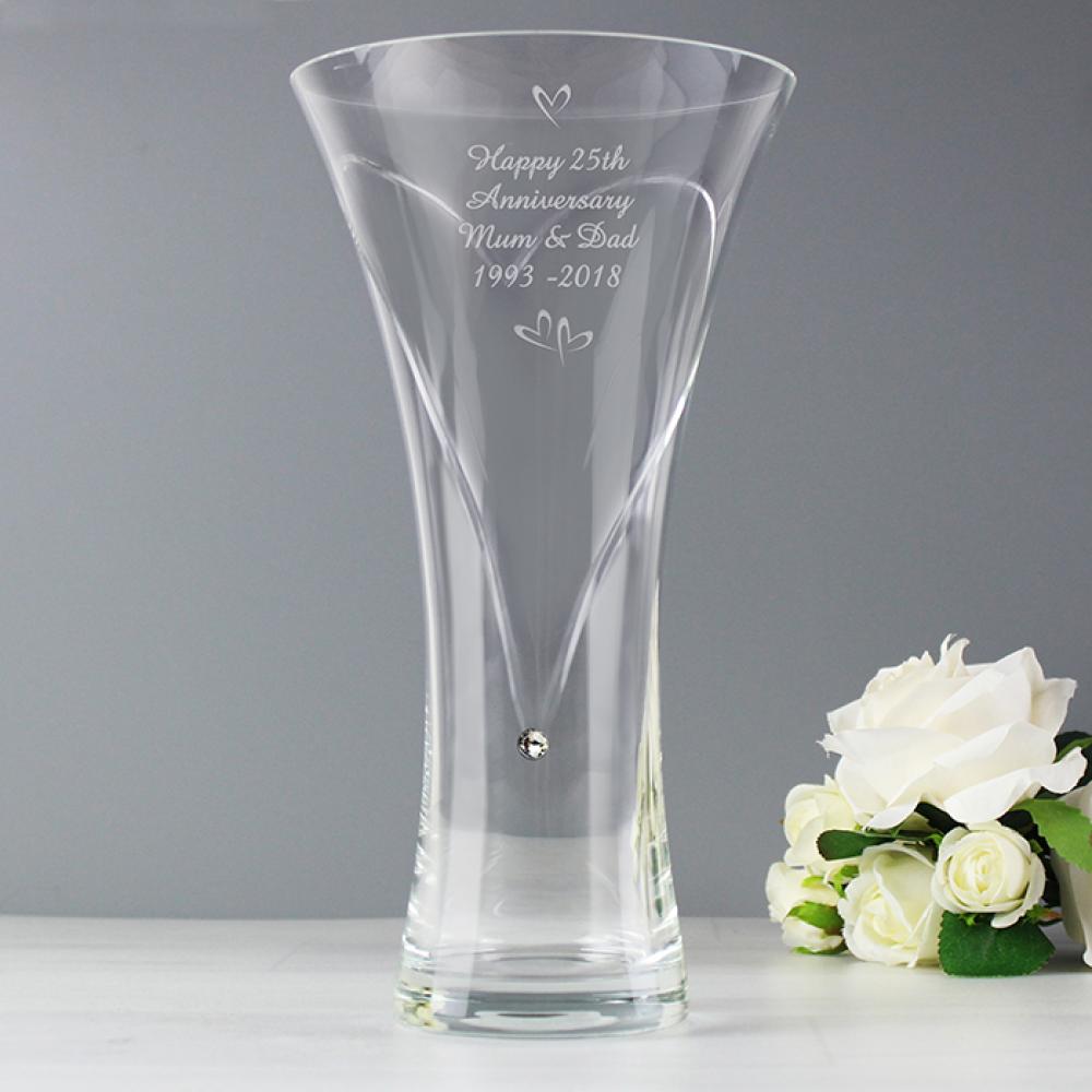 Personalised Hand Cut Small Hearts Diamante Glass Vase