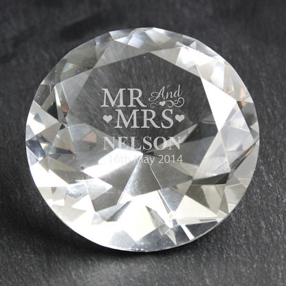 Personalised Mr & Mrs Diamond Crystal Paperweight