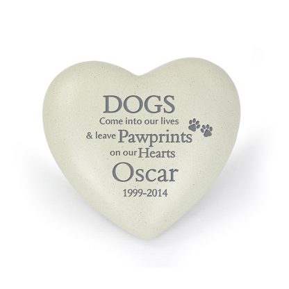 Personalised Dog Paw Prints Heart Memorial Stone