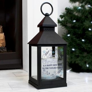 Personalised Christmas Frost Black Lantern