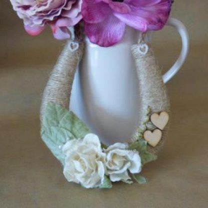 Personalised Wedding Horseshoe Rustic Twine with Cream Roses