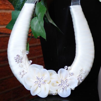 Handmade Bridal Ivory Flowers & Diamante Wedding Horseshoe