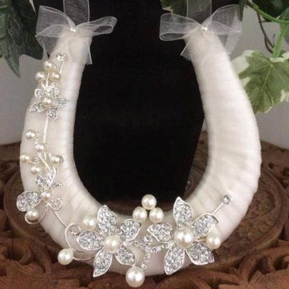 Wedding Horseshoe Ivory Ribbon with Diamante & Pearls