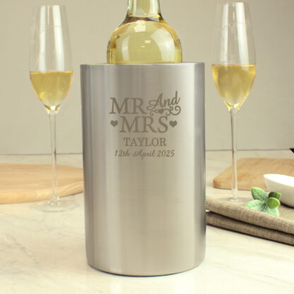 Personalised 'Mr & Mrs' Stainless Steel Wine Cooler