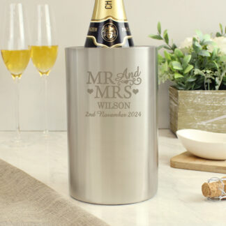 Personalised 'Mr & Mrs' Stainless Steel Wine Cooler