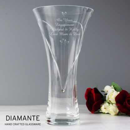 Personalised Hand Cut Small Hearts Diamante Glass Vase