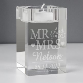 Personalised Mr & Mrs Glass Tealight HolderPersonalised Mr & Mrs Glass Tealight Holder