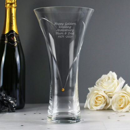 Personalised Hand Cut Heart Vase with Gold Diamantes