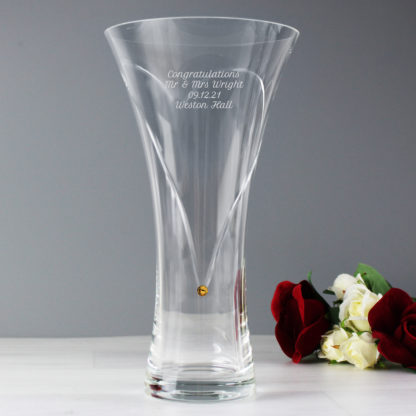 Personalised Hand Cut Heart Vase with Gold Swarovski Elements