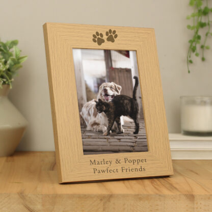 Personalised 7x5 Paw Prints Wooden Photo Frame