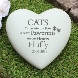 Personalised Cat Pawprints Heart Memorial Stone