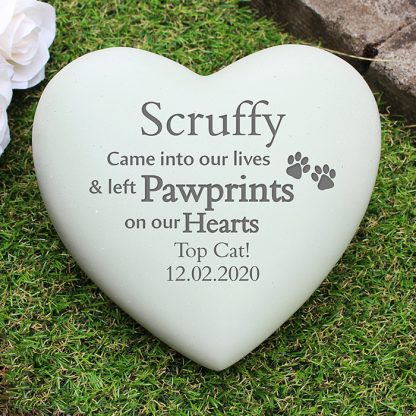 Personalised Pet Pawprints Heart Memorial Stone