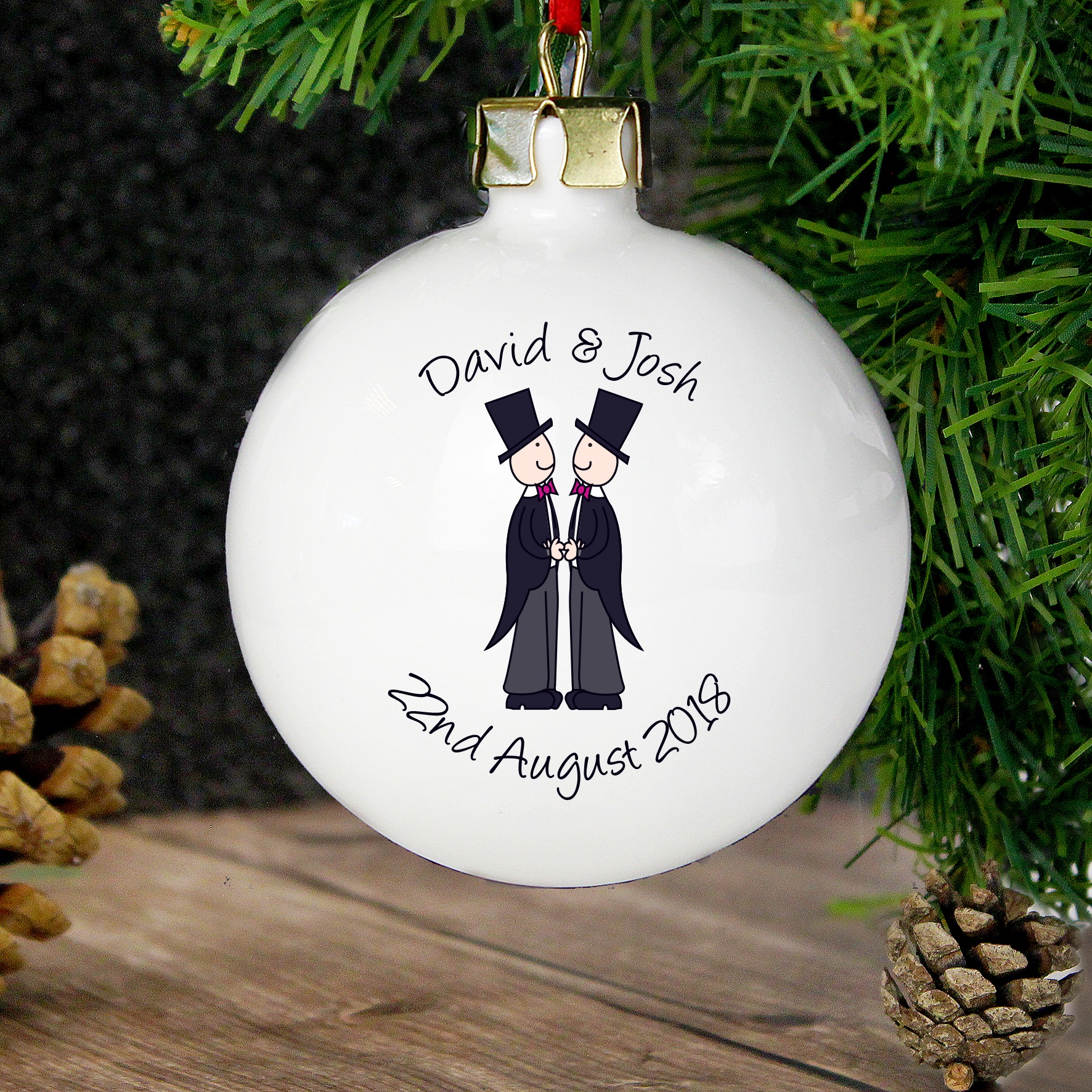 Personalised Male Same-Sex Wedding Bauble - Just The Right Gift UK
