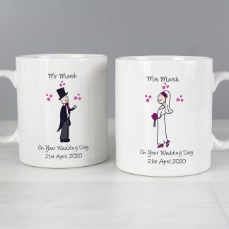 Personalised Cartoon Couple Bride & Groom Mug Set