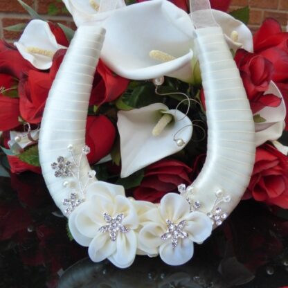 Wedding Horseshoe Handmade Ivory Ribbon Flowers & Diamantes