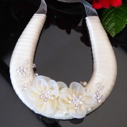 Wedding Horseshoe Handmade Ivory Ribbon Flowers & Diamantes