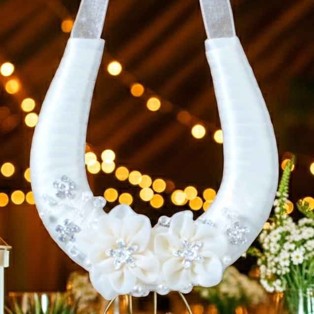 Wedding Horseshoe Ivory Ribbon Flowers & Diamantes