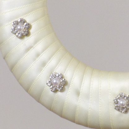 Handmade Ivory Ribbon Horseshoe with 9 Diamante & Pearl Decorations