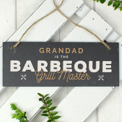 Personalised Barbeque Grill Master Printed Hanging Slate Plaque