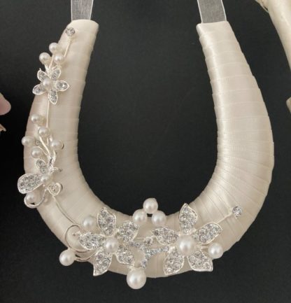 Ivory Ribbon Wedding Day Horseshoe Handmade with Diamante & Pearls-1