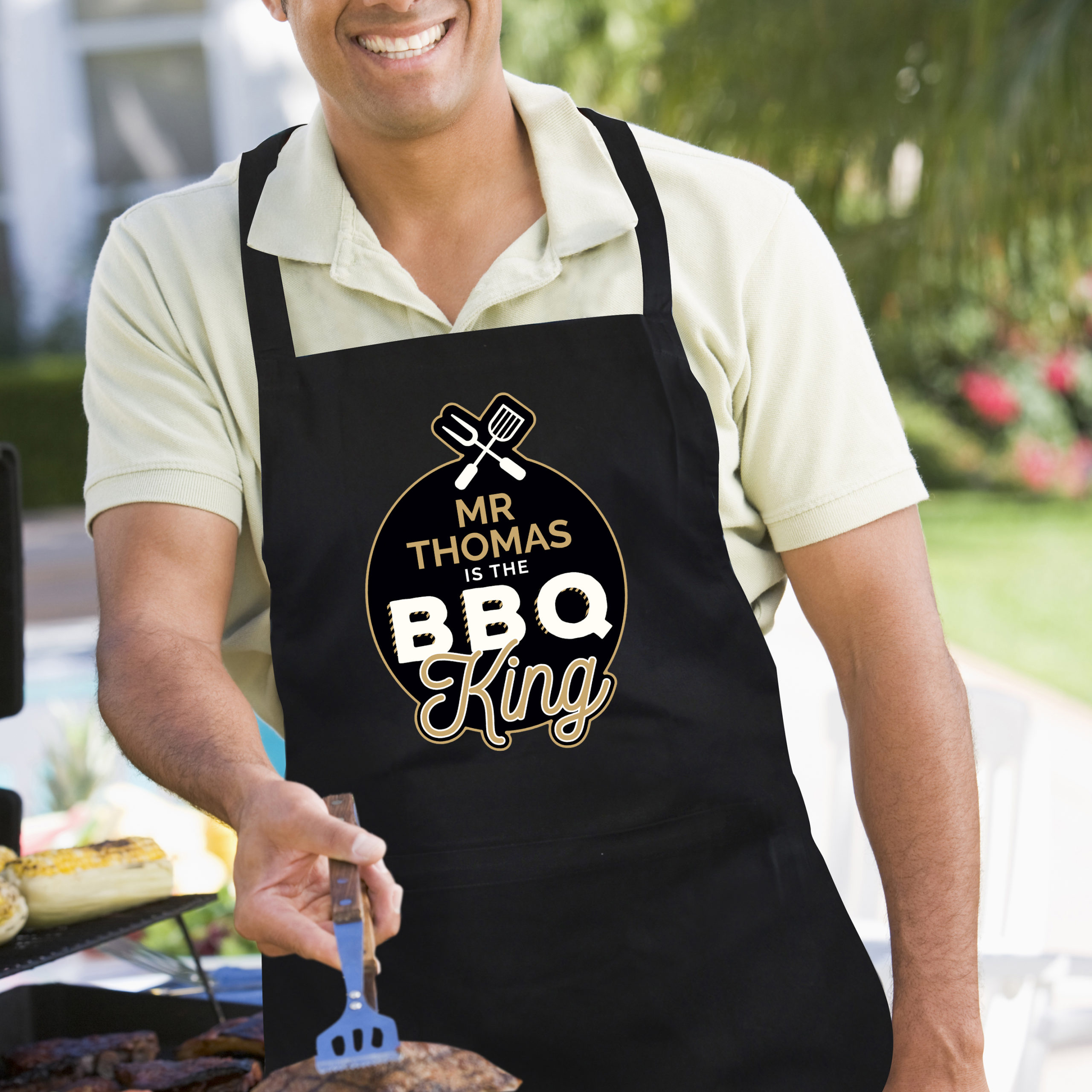 Personalised BBQ King Black Apron - Just The Right Gift UK