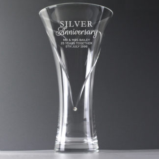 Personalised Silver Anniversary Large Hand Cut Diamante Heart Vase