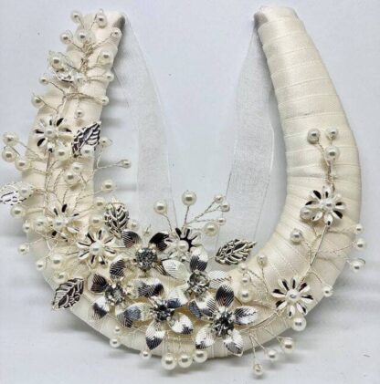 Wedding Day Horseshoe Ivory Ribbon with Silver Flower & Leaf Decor