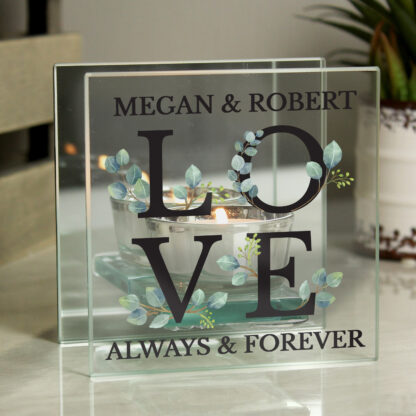 Personalised LOVE Botanical Mirrored Glass Tea Light Holder