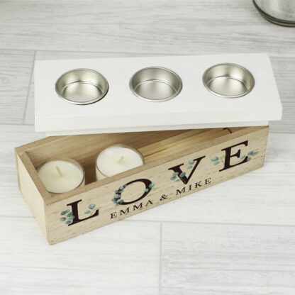Personalised LOVE Botanical Triple Tea Light Box