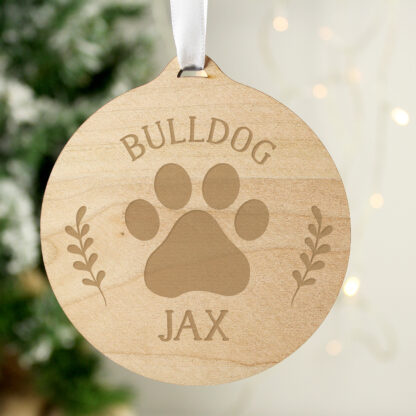 Personalised Pawprint Round Wooden Bauble
