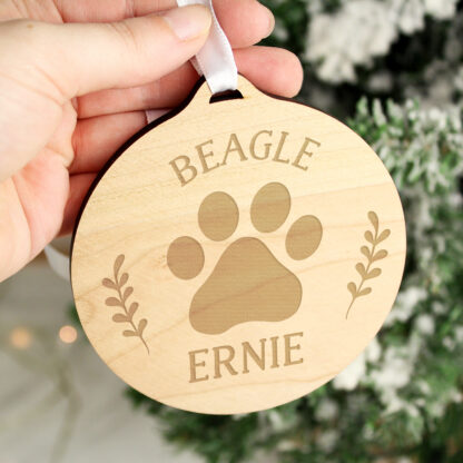 Personalised Pawprint Round Wooden Bauble