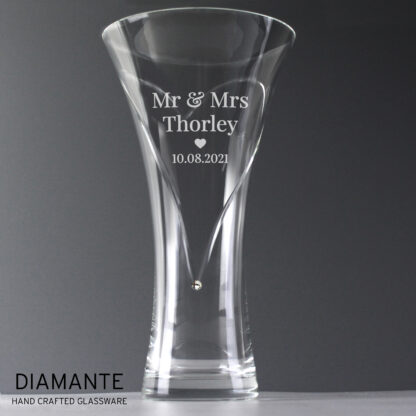 Personalised Couples Large Hand Cut Diamante Heart Vase