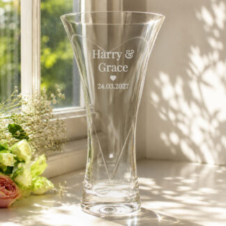 Personalised Couples Large Hand Cut Diamond Effect Heart Vase
