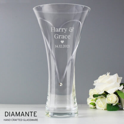 Personalised Couples Large Hand Cut Diamante Heart Vase