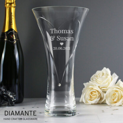 Personalised Couples Large Hand Cut Diamante Heart Vase