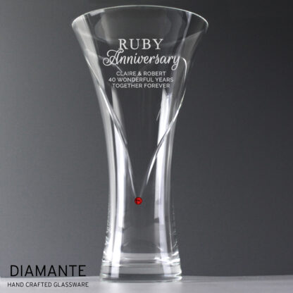 Personalised Ruby Anniversary Large Hand Cut Diamante Heart Vase