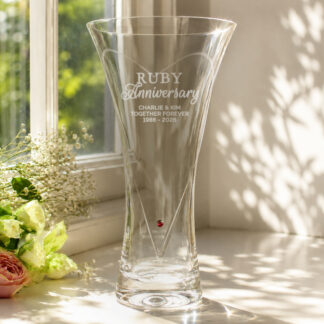 Personalised Ruby Anniversary Large Hand Cut Diamond Effect Heart Vase