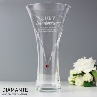 Personalised Ruby Anniversary Large Hand Cut Diamante Heart Vase