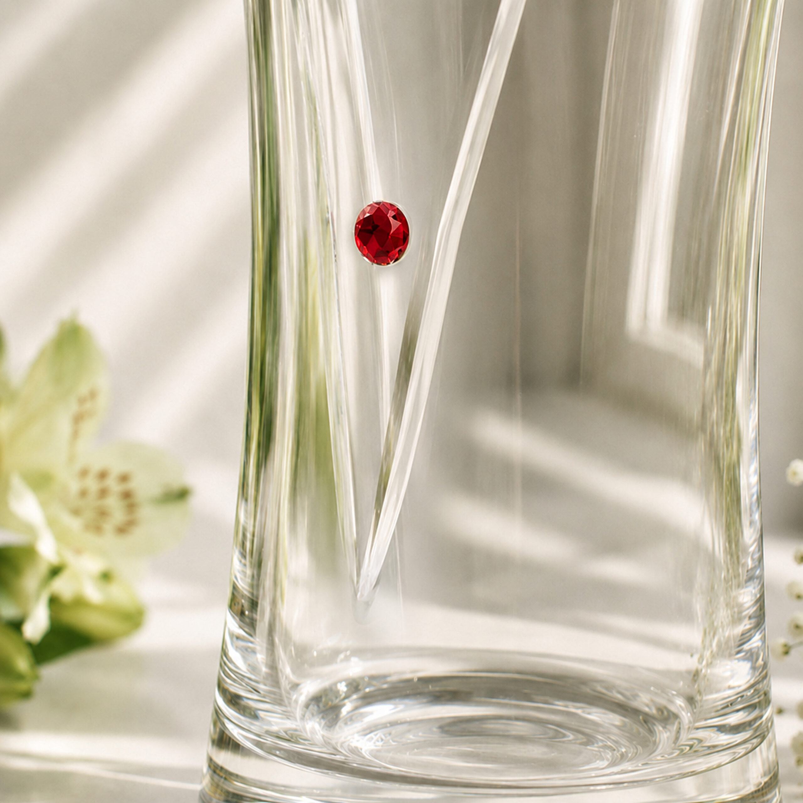 Personalised Ruby Anniversary Large Hand Cut Diamond Effect Heart Vase