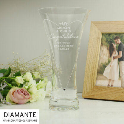 Personalised Botanical Hand Cut Diamante Heart Vase