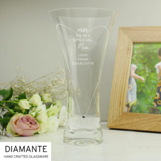 Personalised Botanical Hand Cut Diamante Heart Vase